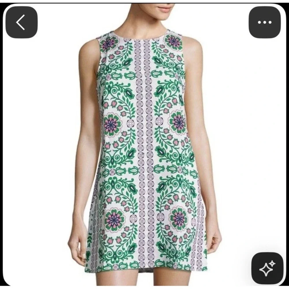 Tory Burch XL Hicks Garden Party Linen Shift Dress Matching Scarf Wrap Set Mod